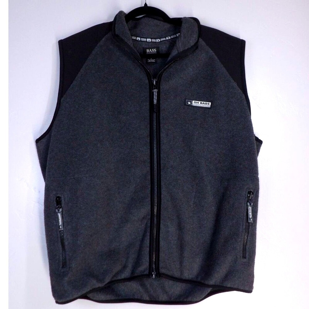 GH Bass Fleece Vest Men Large Gray Black Full Zip Mock Neck Outdoor Layering